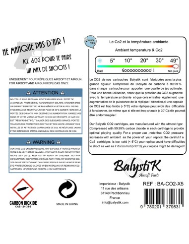 Balystik 12g Co2 cartridges - Box of 5pcs
