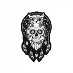 Black / Grey Calavera Owl Dreamcatcher Patch velcro