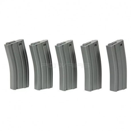 Specna Arms Chargeur M4 Polymère Midcap 120 billes gris pack de 5 - 